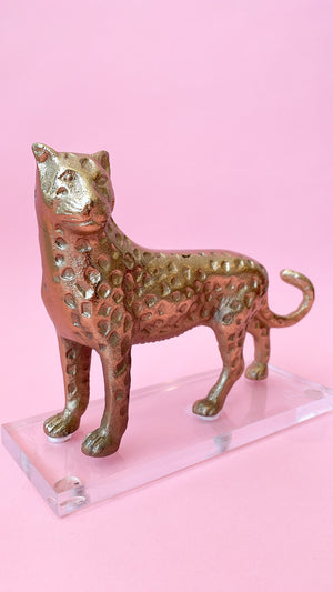 Vintage Brass Cheetah on Lucite Stand